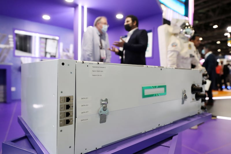 A locker for a Spaceborne-2 computer at the Hewlett Packard Enterprise stand at the Gitex trade show. Photo: Chris Whiteoak