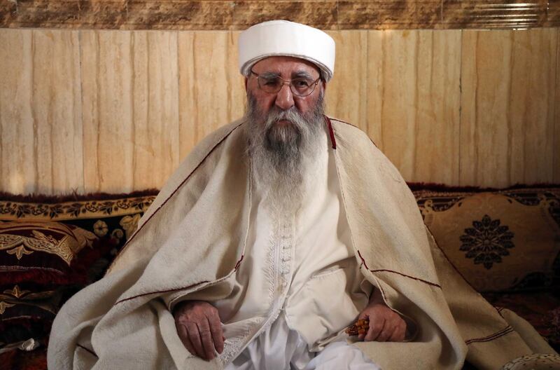 Baba Shaikh, the supreme spiritual leader of the Iraqi Yazidi religious minority is pictured at his home in the town of Sheikhan, some 50km northeast of Mosul, on July 16, 2019. AFP