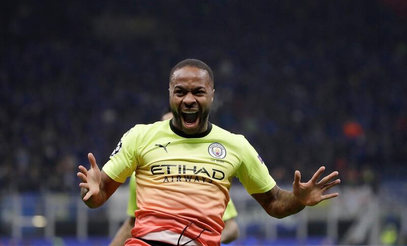 Manchester City's Raheem Sterling celebrates his goal. AP