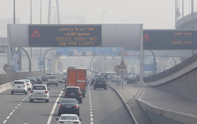 Fog and mist covered parts of the UAE on Tuesday morning. Jeffrey E Biteng / The National