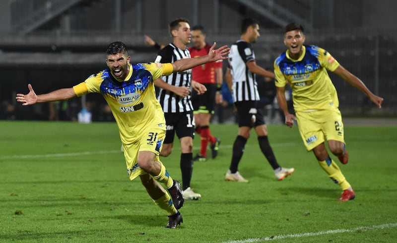 ASCOLI PICENO, ITALY - OCTOBER 06:  Massimiliano Busellato of Pescara Calcio celebrates after scoring goal 0-2 during the Serie B match between Ascoli Calcio 1898 and Pescara Calcio at Stadio Cino e Lillo Del Duca on October 6, 2019 in Ascoli Piceno, Italy.  (Photo by Giuseppe Bellini/Getty Images)