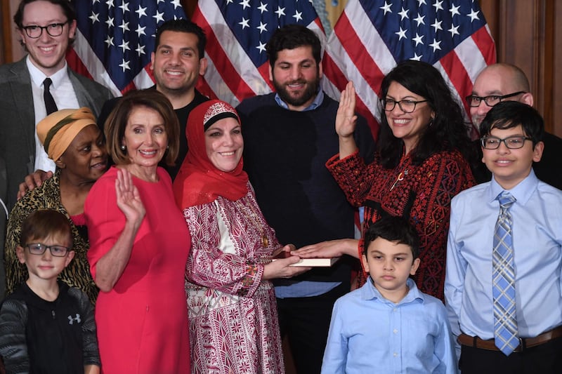 At a swearing-in ceremony for congresswoman Rashida Tlaib. AFP