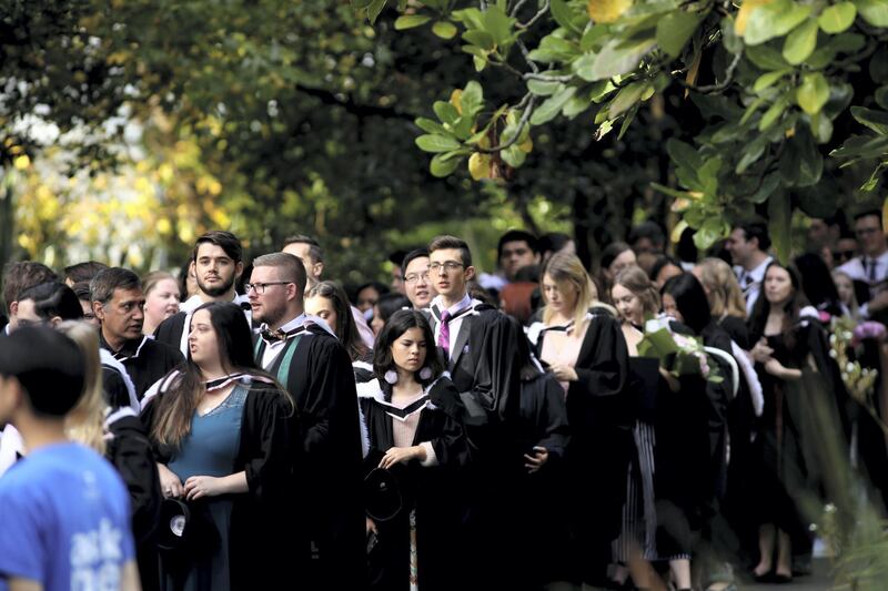 AUCKLAND, NEW ZEALAND - MAY 09:  Auckland University graduates from the Facuity of Arts parade through Auckland as part of their Graduation Ceremony on May 9, 2018 in Auckland, New Zealand. Autumn graduaton week will see thousands of students parade through the city to receive their certificates.  (Photo by Phil Walter/Getty Images)