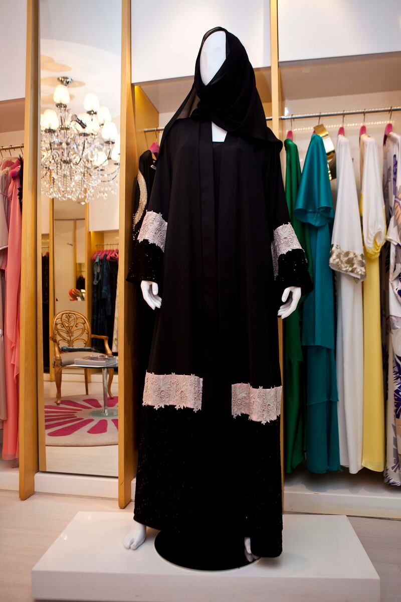 DUBAI, UNITED ARAB EMIRATES,  AUGUST 01, 2013. New designs by Emirati designer Effa Al Dabbagh for Eid in her boutique in The Palm Strip mall on Jumeirah beach rd. (ANTONIE ROBERTSON / The National) Journalist Rebecca MC Laughlin Duane *** Local Caption ***  AR_0308_EFFA_Eid_Fashion-01.jpg