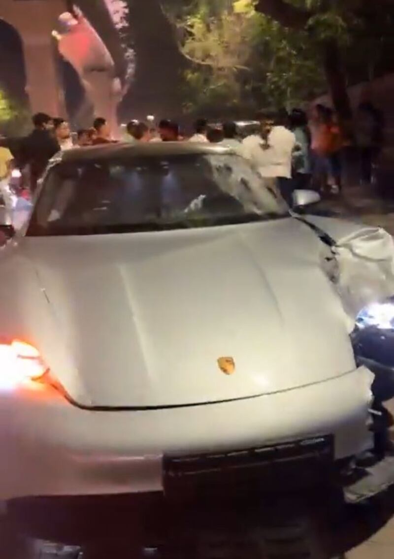 A screengrab shows the damaged Porche involved in the deadly crash in Pune. Photo: X