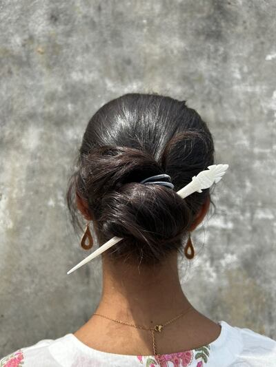 A three-inch hair clip inspired by the arrows of Indian Rajput kings. Photo: Jalaluddeen Akhtar
