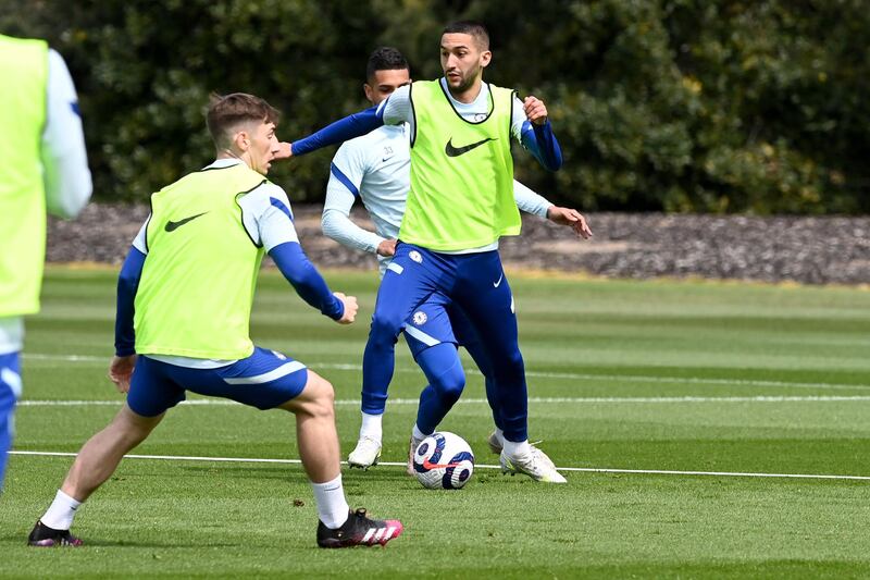 COBHAM, ENGLAND - APRIL 30:  Hakim Ziyech of Chelsea during a training session at Chelsea Training Ground on April 30, 2021 in Cobham, England. (Photo by Darren Walsh/Chelsea FC via Getty Images)