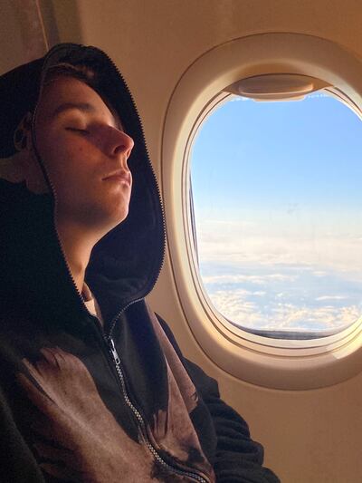 Fifteen-year-old Viktor on a flight to Dublin after fleeing the war in Ukraine. Photo: Anton Enright 