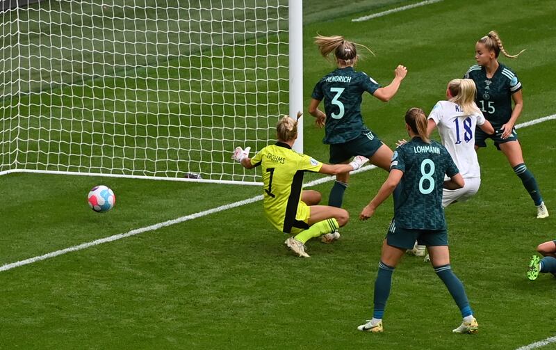 England's Chloe Kelly gives England a 2-1 lead. EPA