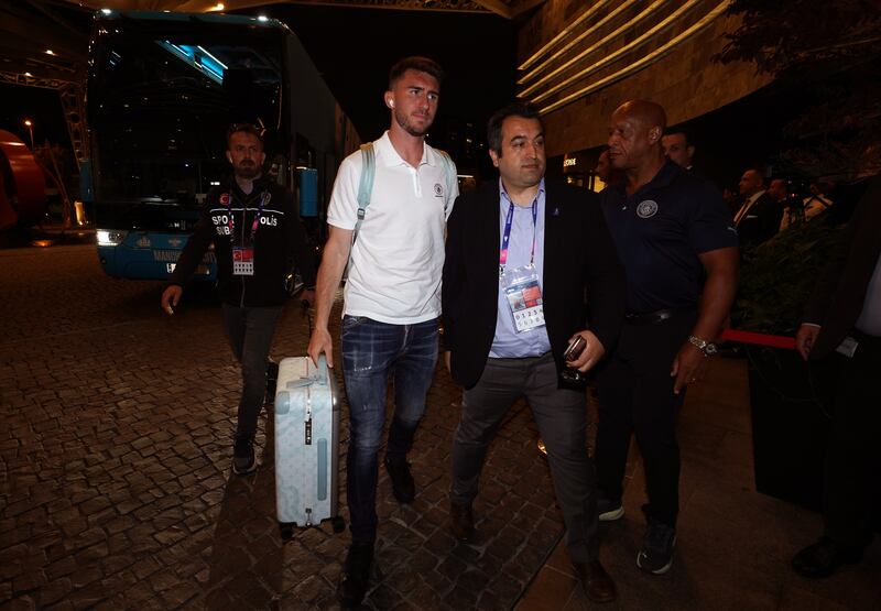 City's Aymeric Laporte arrives at the team hotel. PA 
