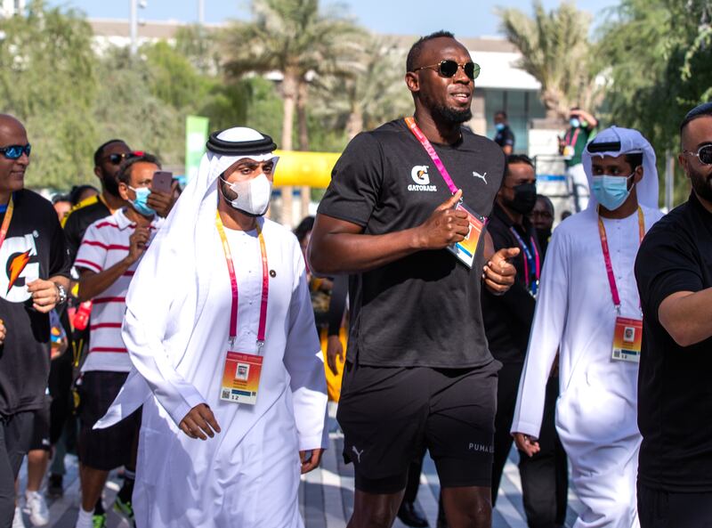 Jamaican sprint legend Usain Bolt took part in a 1.45-kilometre family fun run at Expo 2020 Dubai on Saturday, November 13, 2021. All images Victor Besa / The National