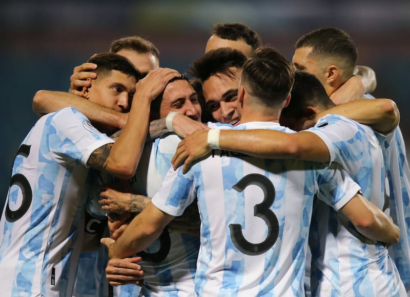 ionel Messi celebrates scoring their third goal.