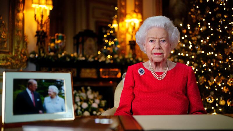 Queen Elizabeth records her 2021 Christmas broadcast in the White Drawing Room in Windsor Castle. PA