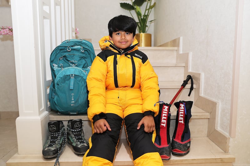 The eight year old plans to set a Guinness World Record for being the youngest person to climb three of the world's highest peaks in a year. Pawan Singh / The National