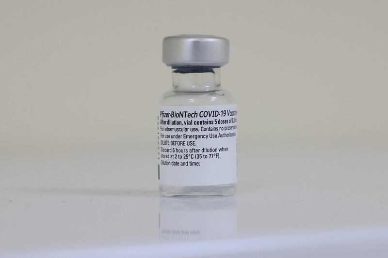 A vial of the vaccine is seen at Barsha Health Centre. AFP