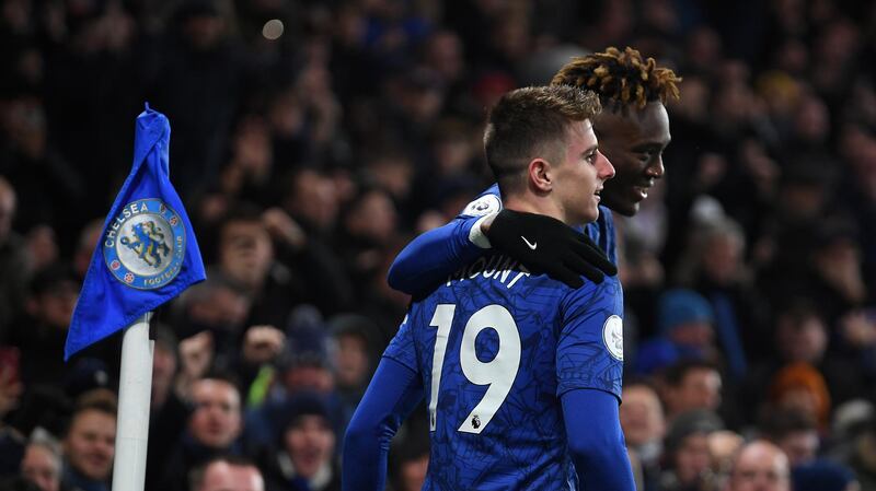 Mason Mount celebrates with Tammy Abraham after scoring the winner. Getty Images