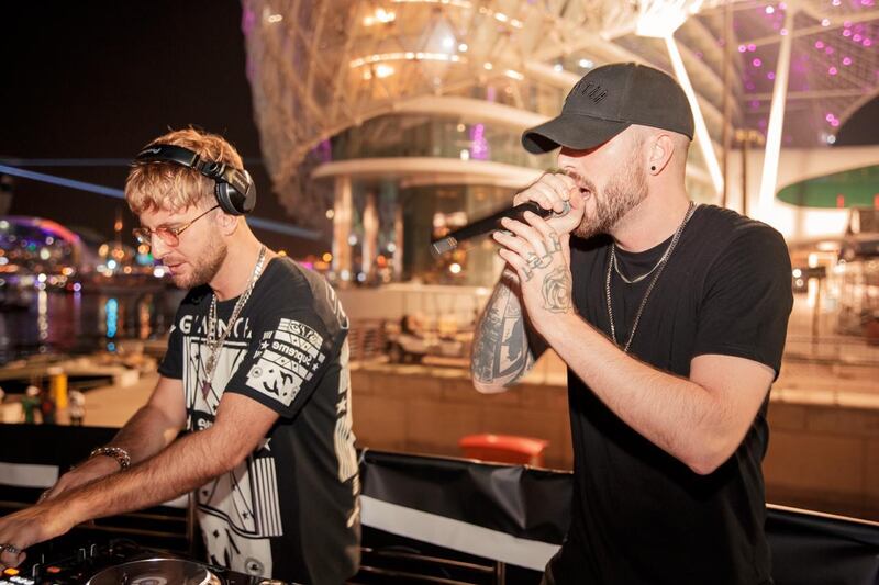 L-R Sigala's (L-R)  Cameron Edwards and Joe Lenzie perform in the Amber Lounge yacht party at the Yas Marina Circuit on November 30, 2019. Courtesy: Amber Lounge