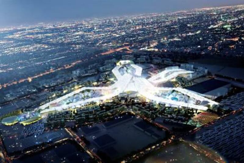 This is a computer generated architectural impression of the proposed Dubai Expo 2020 sight as it would appear at night.  (handout)
