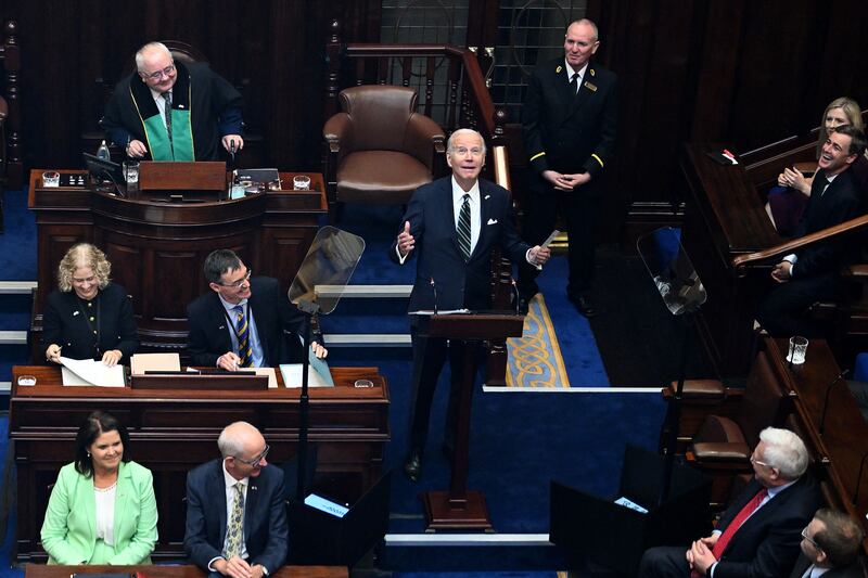 Joe Biden was applauded by the two houses of the Irish Parliament as he addressed them in Dublin. AFP
