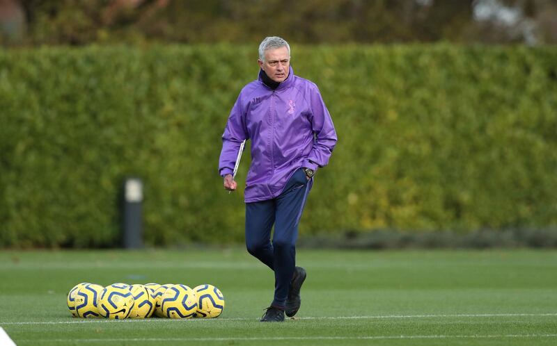 ENFIELD, ENGLAND - NOVEMBER 20: Jose Mourinho, Head Coach of Tottenham Hotspur during the Tottenham Hotspur training session at Tottenham Hotspur Training Centre on November 20, 2019 in Enfield, England. (Photo by Tottenham Hotspur FC/Tottenham Hotspur FC via Getty Images)