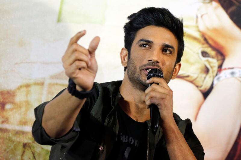 FILE- In this May 30, 2017 file photo, Bollywood actor Sushant Singh Rajput speaks during a press conference to promote his  movie "Raabta" in Ahmadabad, India. Rajput was found dead at his Mumbai residence on Sunday, Press Trust of India and other media outlets reported. (AP Photo/Ajit Solanki, File)