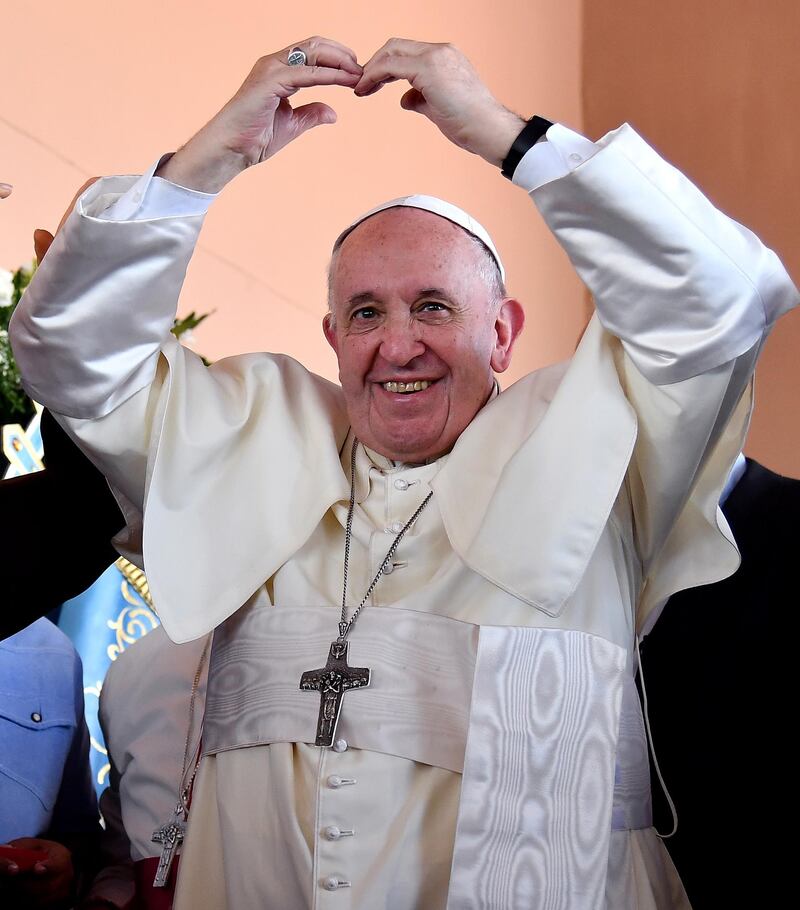 Pope Francis gestures during his visit at the Casa Hogar 'El Buen Samaritano' in Panama City, Panama. EPA