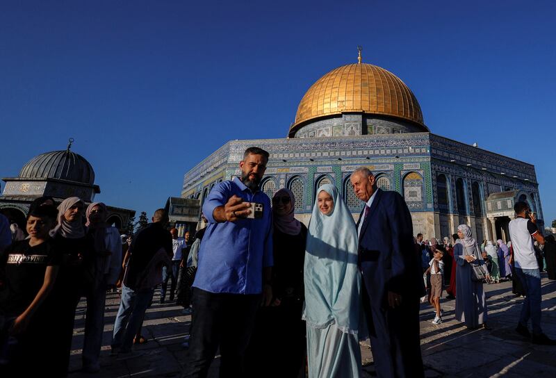 Palestinians celebrate the first day of Eid Al Adha in Al Aqsa compound in Jerusalem's Old City. Reuters