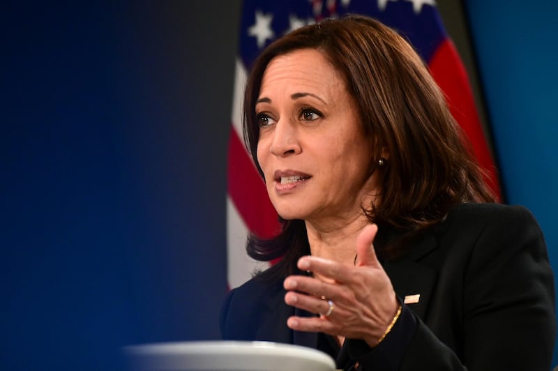 U.S. Vice President Kamala Harris participates in a virtual meeting to discuss the newly-signed American Rescue Plan, COVID-19 relief legislation, at the White House in Washington, U.S., March 11, 2021. REUTERS/Erin Scott