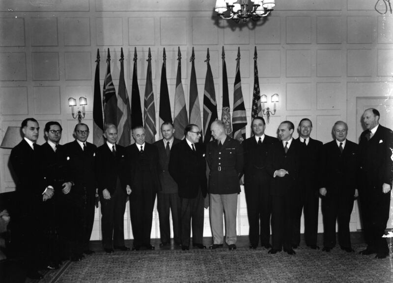 A meeting of the North Atlantic Council deputies in 1951 in London, attended by Gen Dwight D Eisenhower, centre