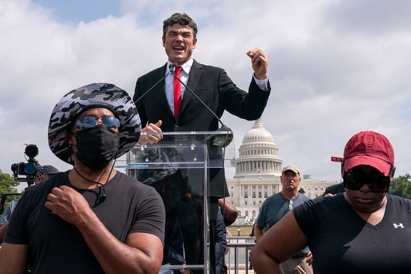 Mr Trump has endorsed a number of candidates for various offices since leaving office, including Joe Kent of Washington who is challenging Jaime Herrera Beutler for a House of Representatives seat. Here, Mr Kent speaks in support of people who took part in the January 6 insurrection. AP