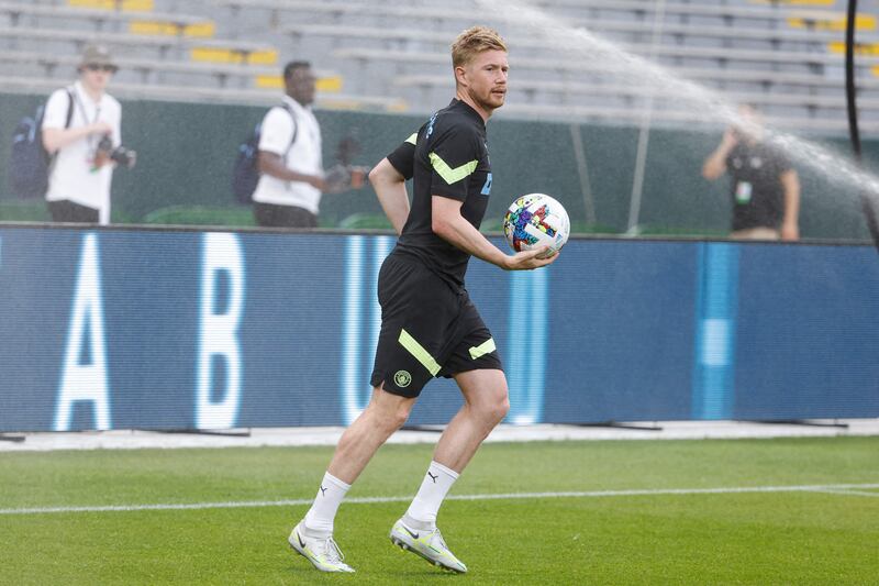 Manchester City's Kevin De Bruyne during a training session at the Lambeau Field in Wisconsin. It will be first football match event at the historic home of 13-Time NFL champions Green Bay Packers. AFP