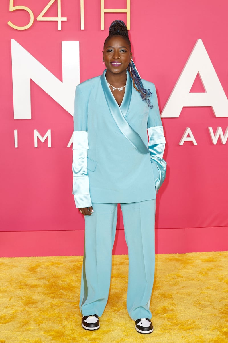 Rutina Wesley wears a blue suit. Getty Images 