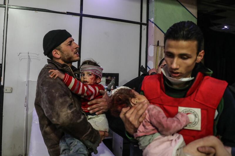 Injured children are treated at a hospital in rebel-held Douma, Eastern Ghouta, Syria, 19 February 2018. At least 85 people were killed in heavy bombing by forces allegedly loyal to the Syrian government.  Mohammed Badra / EPA