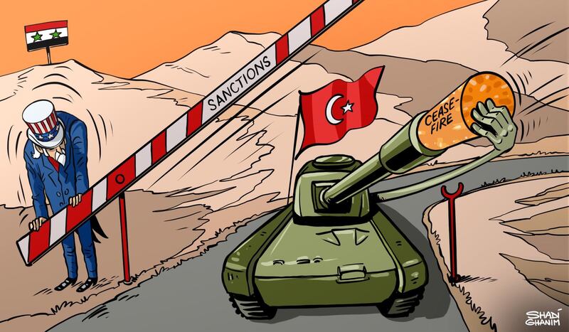 Our cartoonist Shadi Ghanim's take on Donald Trump's lifting of US sanctions against Turkey for its invasion of Syria.