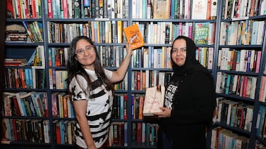 Grace Karim, left, and Somia Anwar, owners of Bookends bookstore in Dubai Silicon Oasis. Pawan Singh / The National