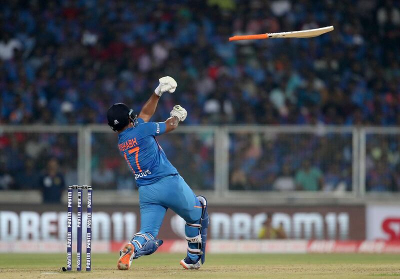 The bat flies after India's Rishabh Pant loses his grip. AP