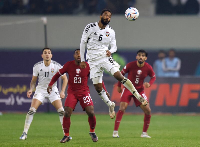 UAE's Majid Rashid fights for the ball on Friday. Reuters