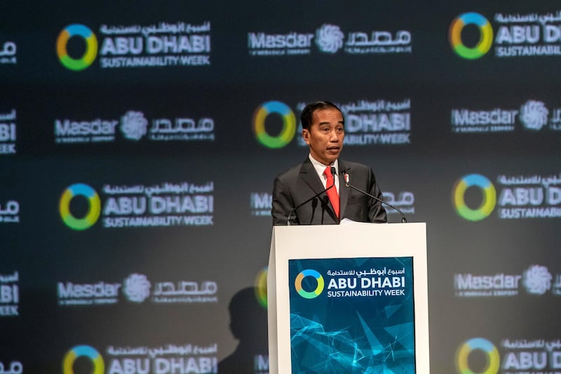 ABU DHABI, UNITED ARAB EMIRATES. 13 JANUARY 2020. The Zayed Sustainability Awards held at ADNEC as part of Abu Dhabi Sustainability Week. H.E. Joko Widodo, President of the Republic of Indonesia. (Photo: Antonie Robertson/The National) Journalist: Kelly Clarker. Section: National.

