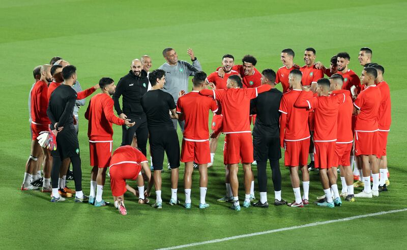 The Morocco squad during training in Doha. EPA