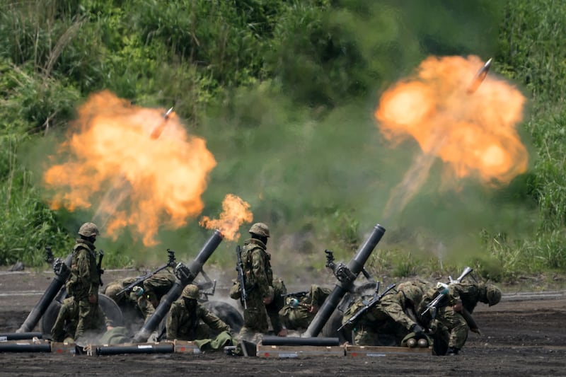 The Japan Ground Self Defence Force takes part in a live fire exercise at the East Fuji Maneuver Area in Gotemba, Shizuoka, Japan. Getty Images