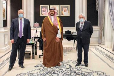 Saudi Arabia's deputy Defence Minister Prince Khalid bin Salman received the UN special envoy to Yemen Martin Griffiths and the US special envoy for Yemen Tim Lenderking. Image: SPA