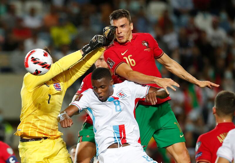 Portugal's Joao Palhinha scores their fourth goal. Reuters