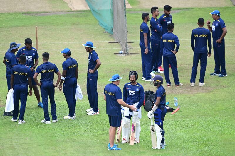 Sri Lanka's players attend a practice sessiom in Dhaka ahead of their first Test against Bangladesh. AFP