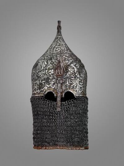 Helmet from Iraq, Turkey or Caucasus, c. 1450–1500. Thierry Ollivier / Courtesy Department of Culture and Tourism