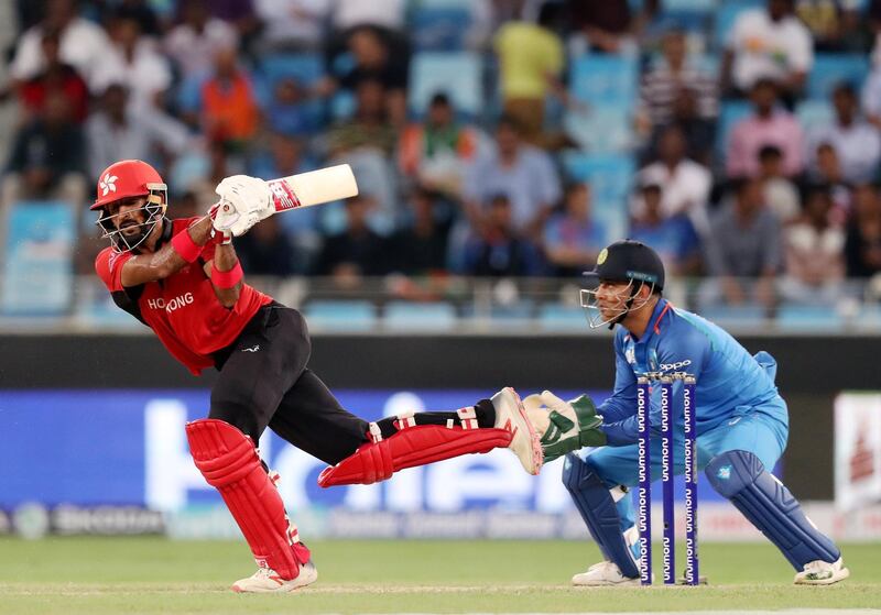 Dubai, United Arab Emirates - September 18, 2018:  Nizakat Khan of Hong Kong bats during the game between India and Hong Kong in the Asia cup. Tuesday, September 18th, 2018 at Sports City, Dubai. Chris Whiteoak / The National