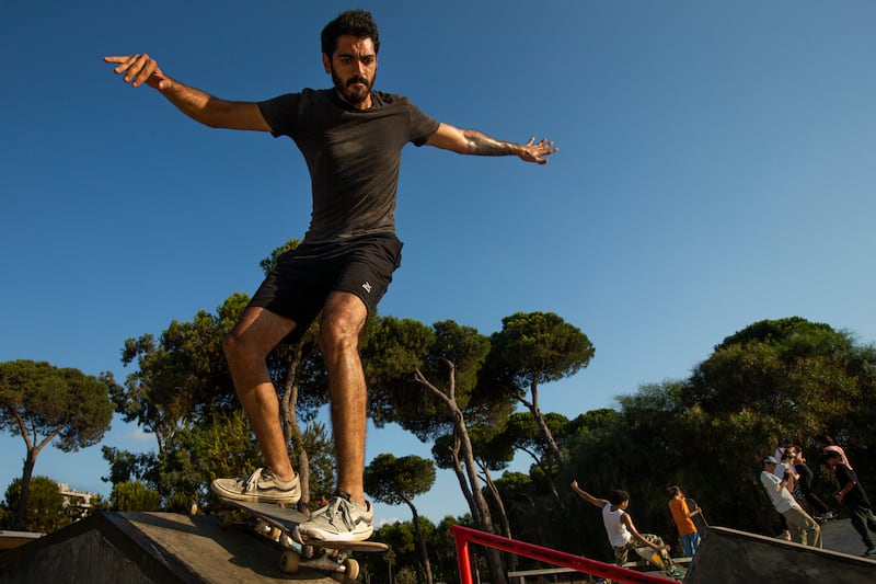 Danny Sultan, 25, attempts a 50-50 grind at Snoubar Skatepark in Beirut, Lebanon.