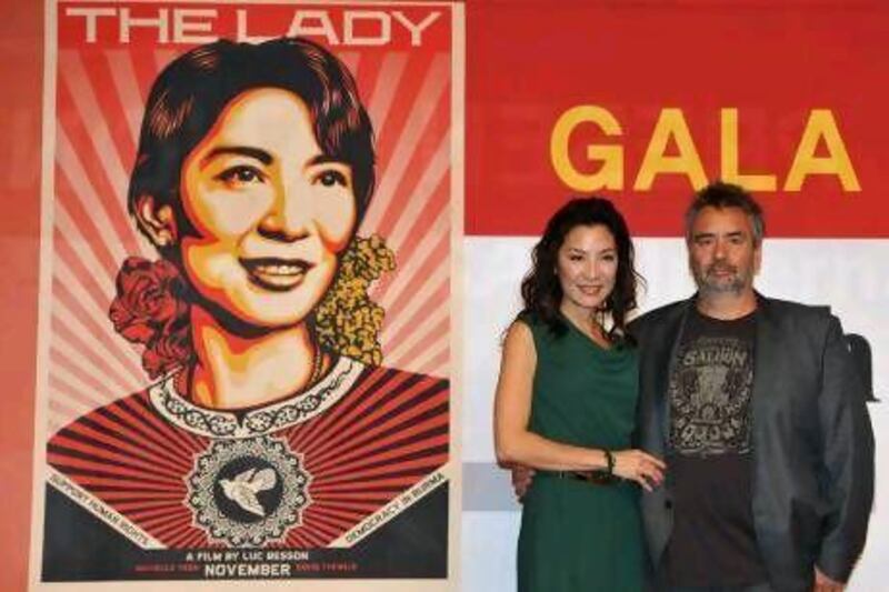 Michelle Yeoh and the director Luc Besson at a gala presentation for their film The Lady. Kim Jae-Hwan / AFP