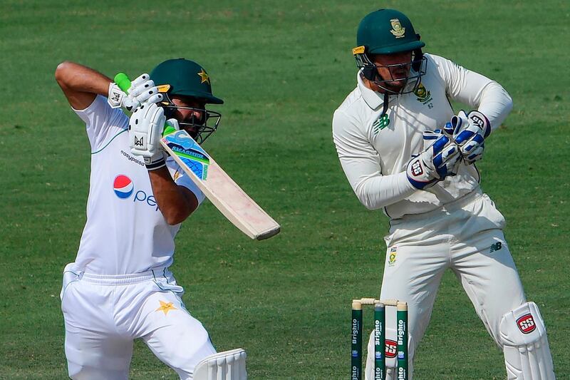 Pakistan batsman Fawad Alam plays a shot on his way to a century. AFP