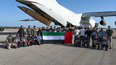 The disaster victim identification team from the UAE after arriving in Derna. Photo: Abu Dhabi Police