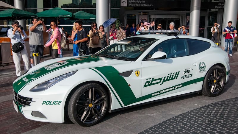 May 5, 2013 - provided photo of the Lamborghini Aventador (left) and   Ferrari FF patrol car (right)  owned by the Dubai Police   Courtesy Dubai Police